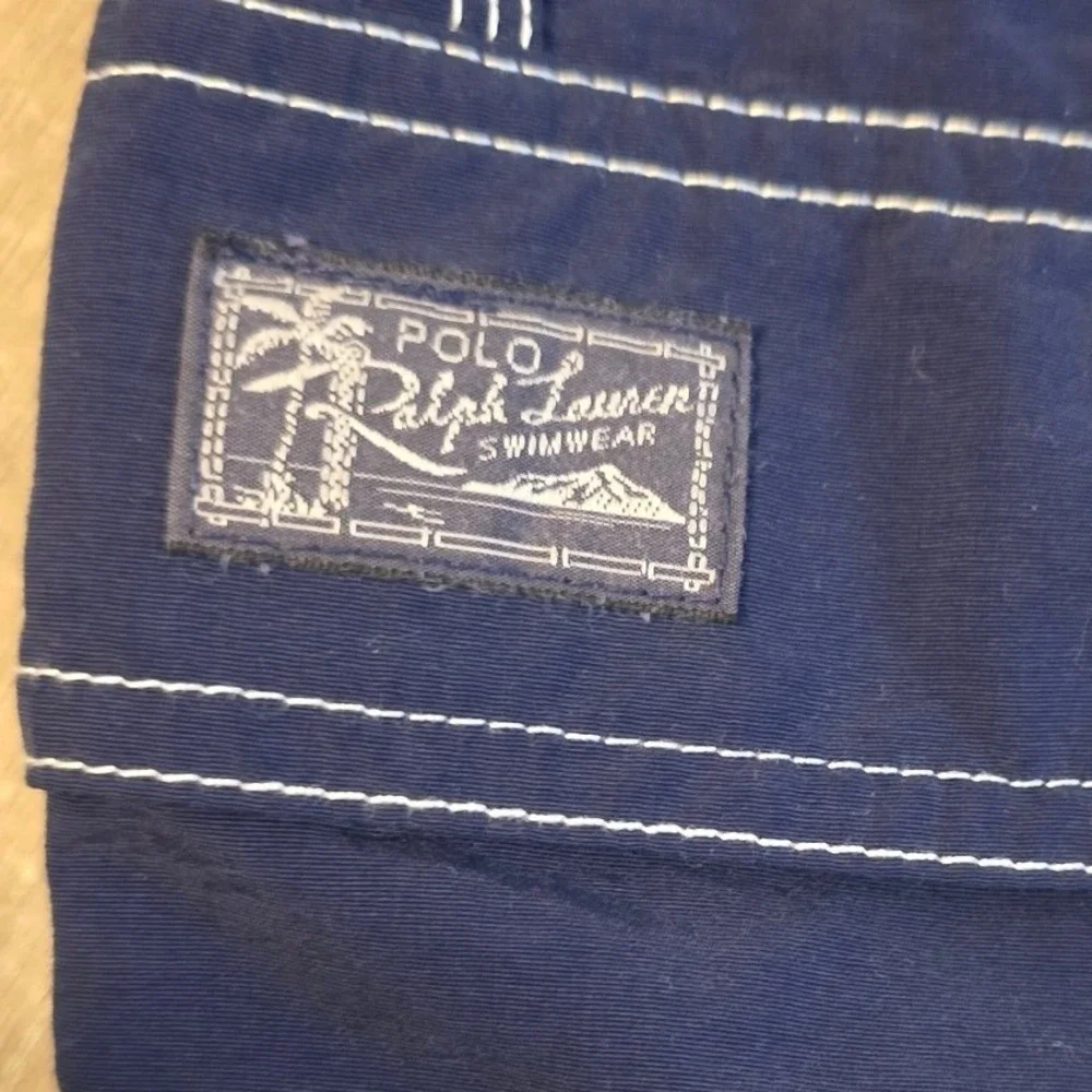 Polo Ralph Lauren Men L Navy Blue Board Shorts Swim Trunks Cargo Contrast Stitch